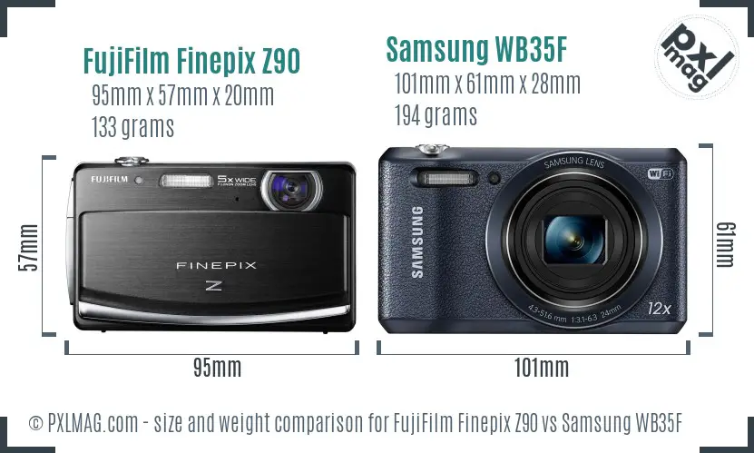 FujiFilm Finepix Z90 vs Samsung WB35F size comparison