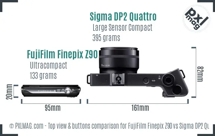 FujiFilm Finepix Z90 vs Sigma DP2 Quattro top view buttons comparison