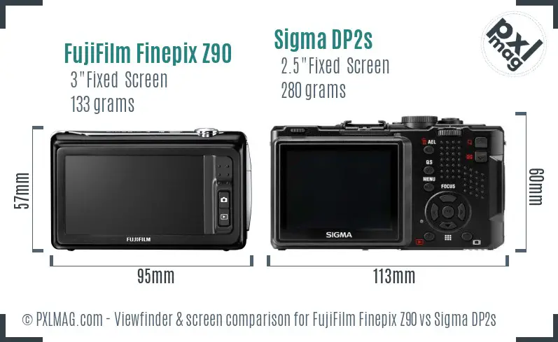 FujiFilm Finepix Z90 vs Sigma DP2s Screen and Viewfinder comparison
