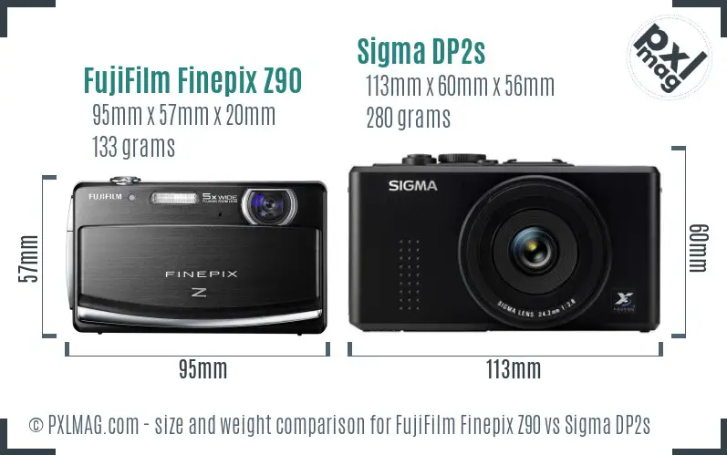 FujiFilm Finepix Z90 vs Sigma DP2s size comparison