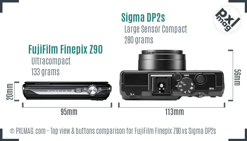 FujiFilm Finepix Z90 vs Sigma DP2s top view buttons comparison