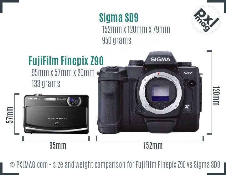 FujiFilm Finepix Z90 vs Sigma SD9 size comparison