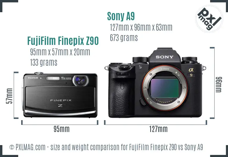 FujiFilm Finepix Z90 vs Sony A9 size comparison