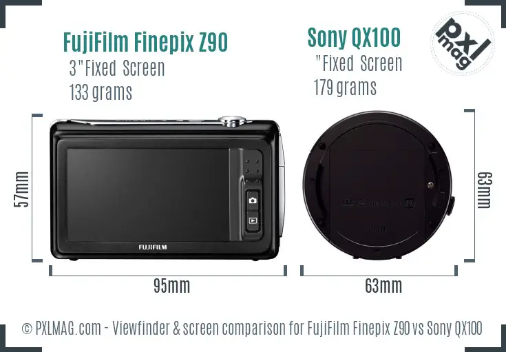 FujiFilm Finepix Z90 vs Sony QX100 Screen and Viewfinder comparison