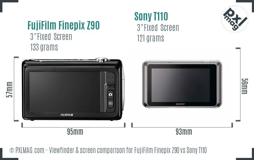FujiFilm Finepix Z90 vs Sony T110 Screen and Viewfinder comparison