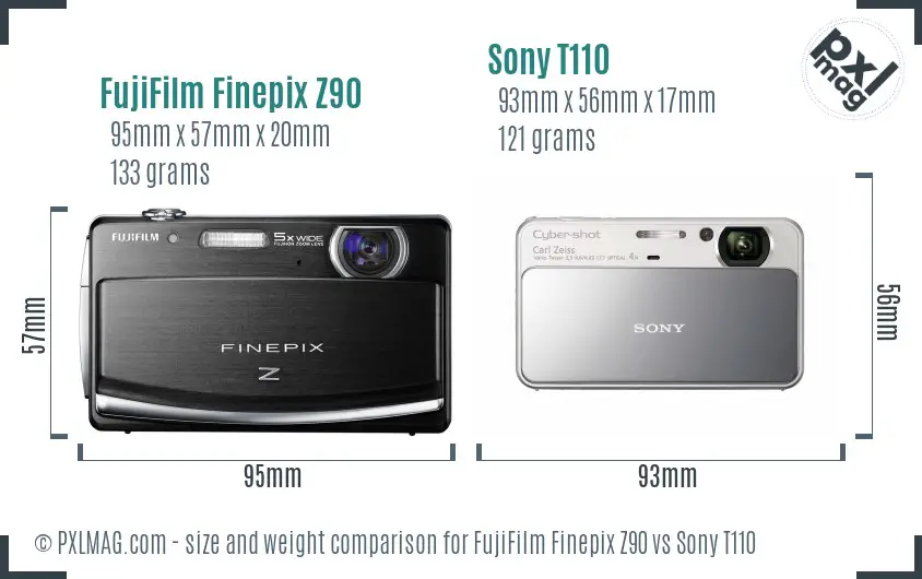 FujiFilm Finepix Z90 vs Sony T110 size comparison FujiFilm Finepix Z90 vs Sony T110 size comparison