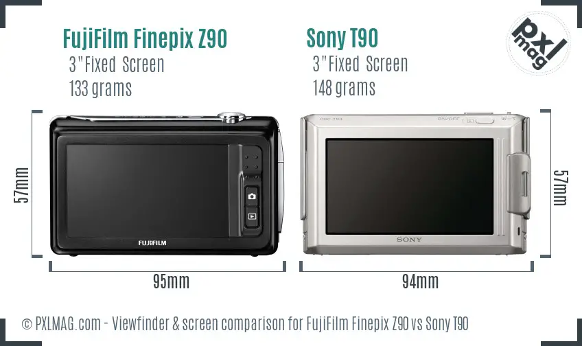 FujiFilm Finepix Z90 vs Sony T90 Screen and Viewfinder comparison