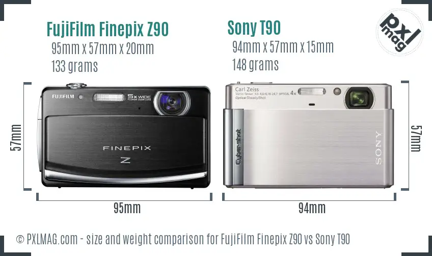 FujiFilm Finepix Z90 vs Sony T90 size comparison