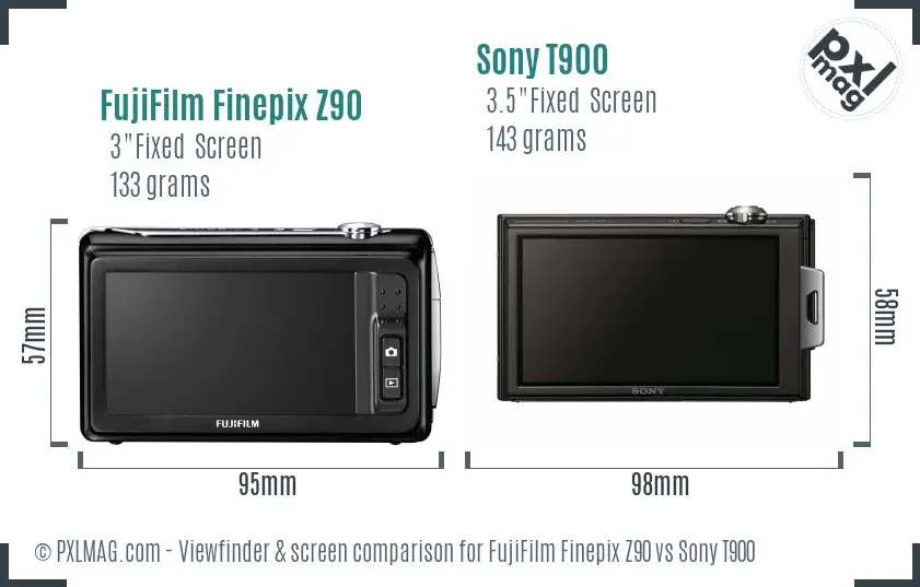 FujiFilm Finepix Z90 vs Sony T900 Screen and Viewfinder comparison