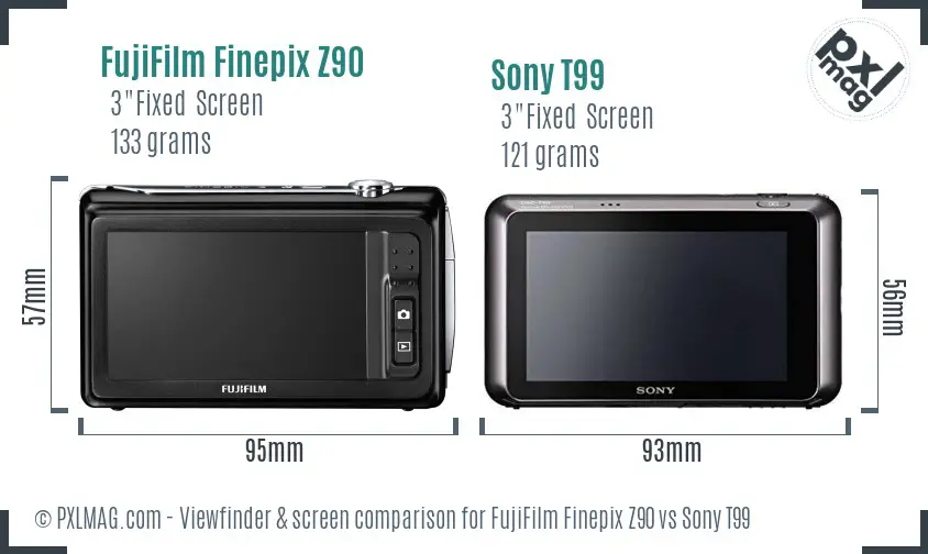 FujiFilm Finepix Z90 vs Sony T99 Screen and Viewfinder comparison