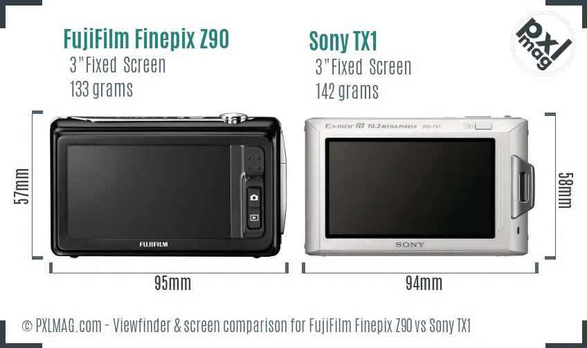 FujiFilm Finepix Z90 vs Sony TX1 Screen and Viewfinder comparison