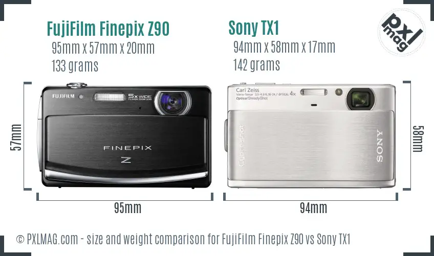 FujiFilm Finepix Z90 vs Sony TX1 size comparison