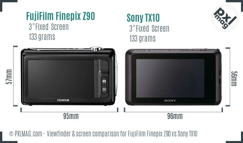 FujiFilm Finepix Z90 vs Sony TX10 Screen and Viewfinder comparison