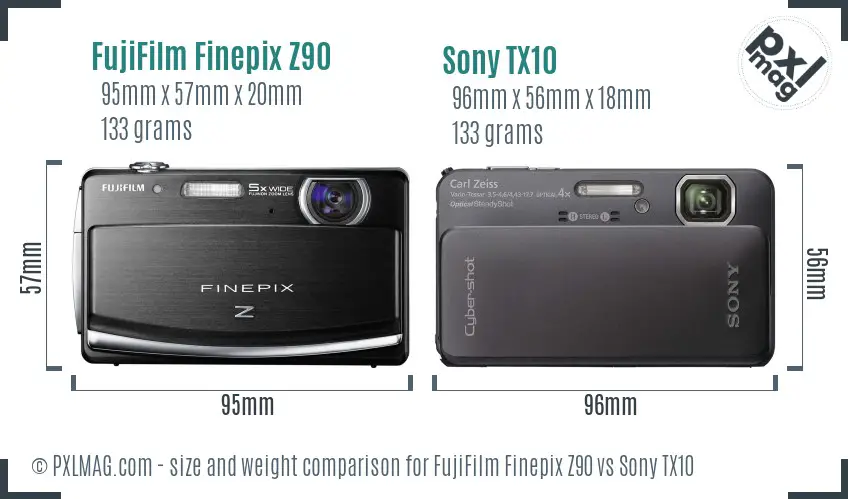 FujiFilm Finepix Z90 vs Sony TX10 size comparison