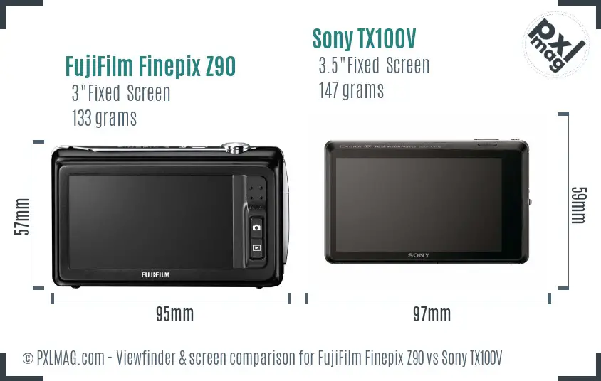 FujiFilm Finepix Z90 vs Sony TX100V Screen and Viewfinder comparison