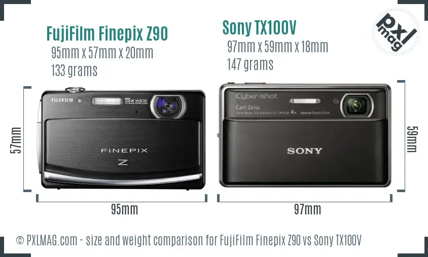 FujiFilm Finepix Z90 vs Sony TX100V size comparison