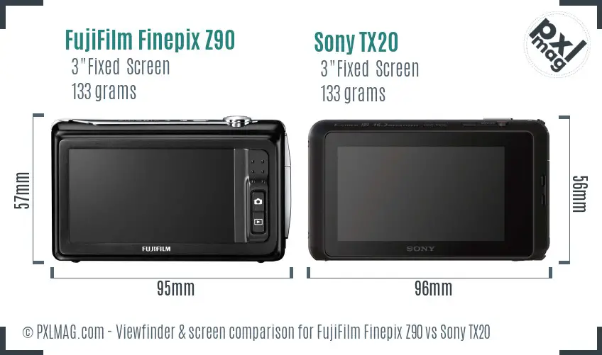FujiFilm Finepix Z90 vs Sony TX20 Screen and Viewfinder comparison