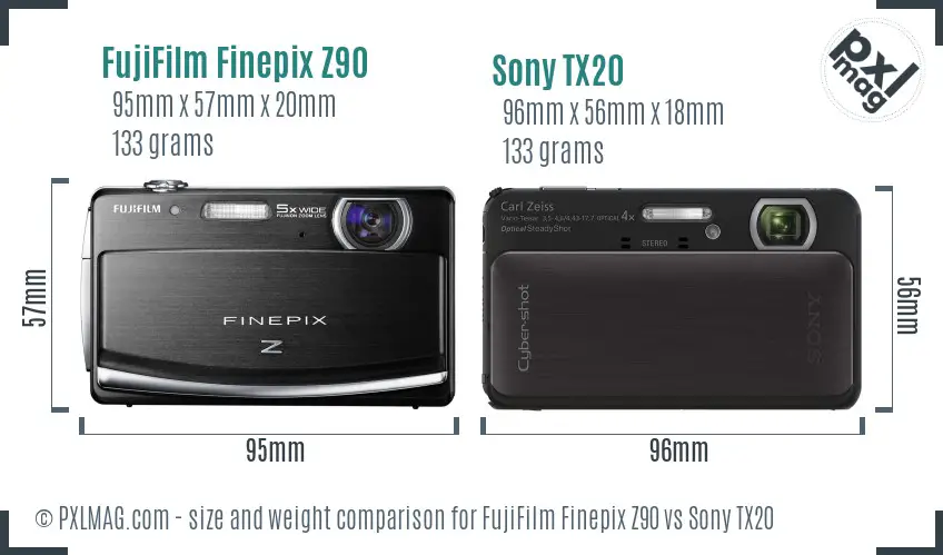FujiFilm Finepix Z90 vs Sony TX20 size comparison