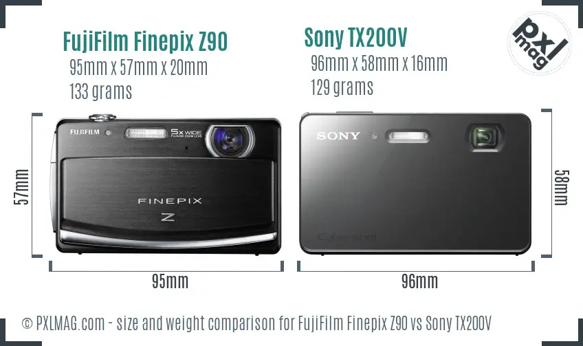 FujiFilm Finepix Z90 vs Sony TX200V size comparison
