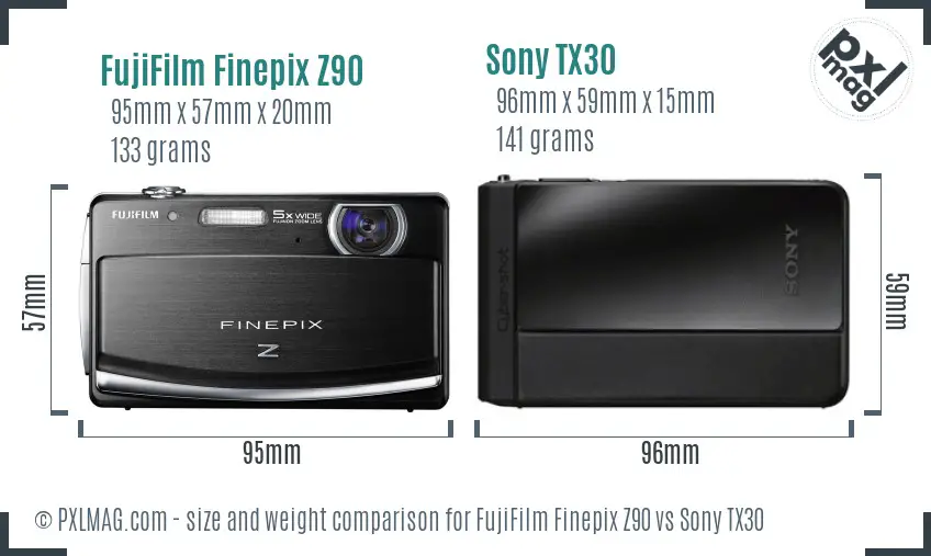 FujiFilm Finepix Z90 vs Sony TX30 size comparison