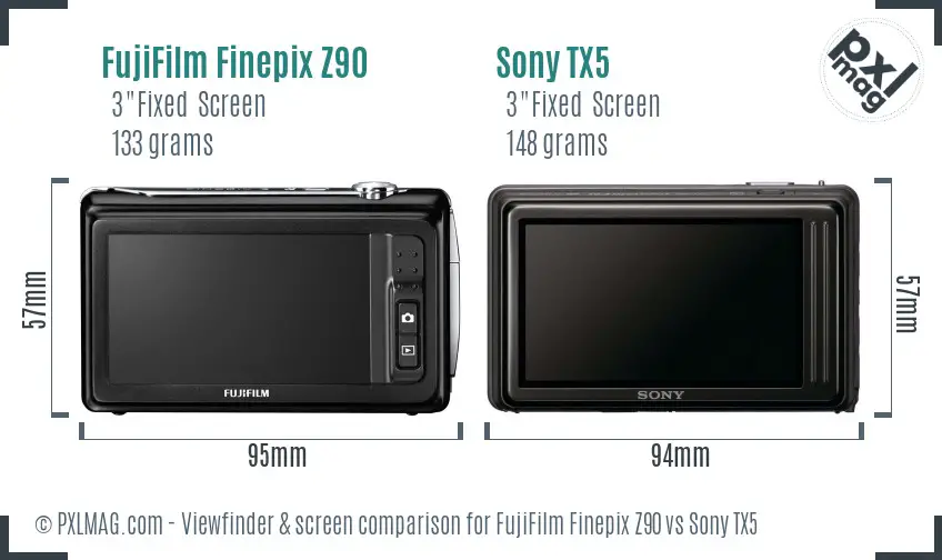 FujiFilm Finepix Z90 vs Sony TX5 Screen and Viewfinder comparison