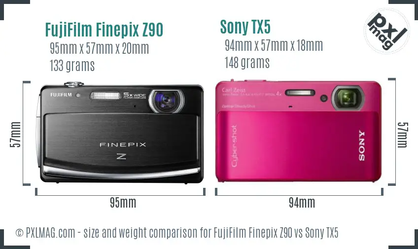 FujiFilm Finepix Z90 vs Sony TX5 size comparison