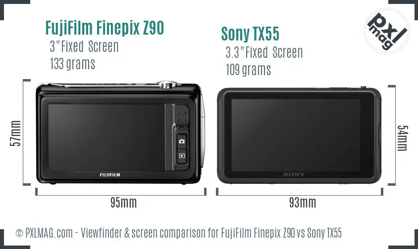 FujiFilm Finepix Z90 vs Sony TX55 Screen and Viewfinder comparison