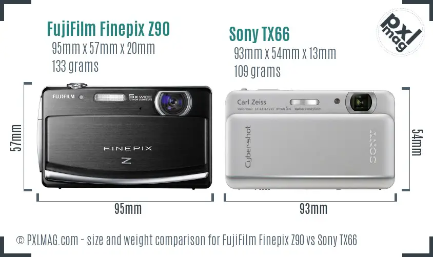 FujiFilm Finepix Z90 vs Sony TX66 size comparison