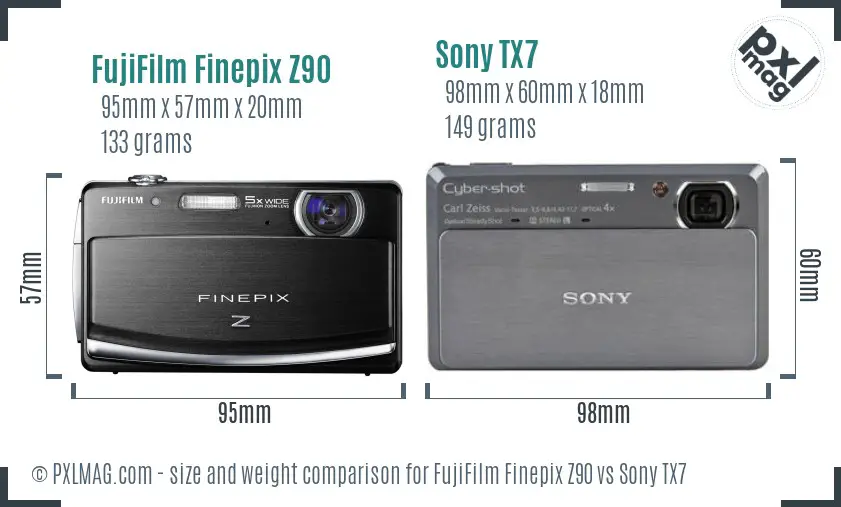 FujiFilm Finepix Z90 vs Sony TX7 size comparison FujiFilm Finepix Z90 vs Sony TX7 size comparison