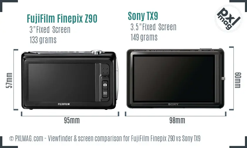 FujiFilm Finepix Z90 vs Sony TX9 Screen and Viewfinder comparison