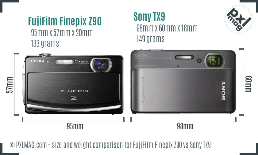 FujiFilm Finepix Z90 vs Sony TX9 size comparison