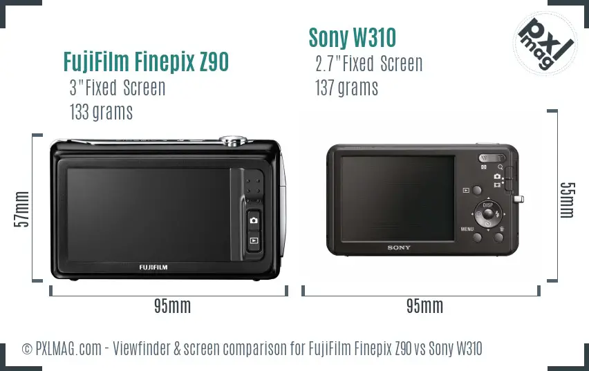 FujiFilm Finepix Z90 vs Sony W310 Screen and Viewfinder comparison