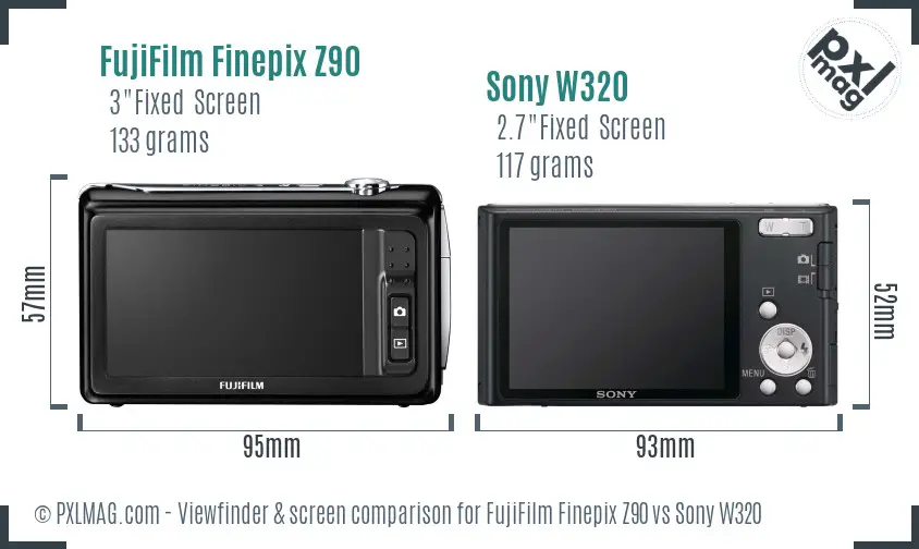 FujiFilm Finepix Z90 vs Sony W320 Screen and Viewfinder comparison