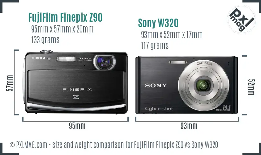 FujiFilm Finepix Z90 vs Sony W320 size comparison