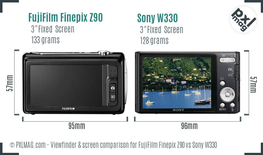 FujiFilm Finepix Z90 vs Sony W330 Screen and Viewfinder comparison