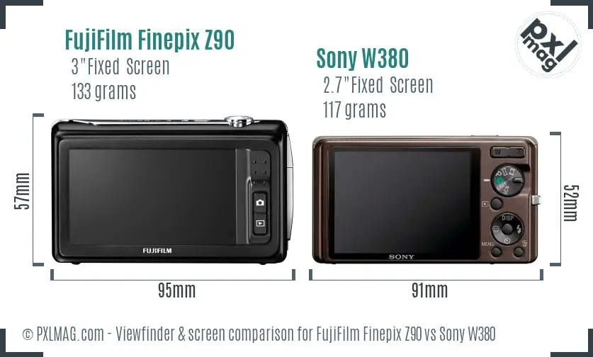 FujiFilm Finepix Z90 vs Sony W380 Screen and Viewfinder comparison