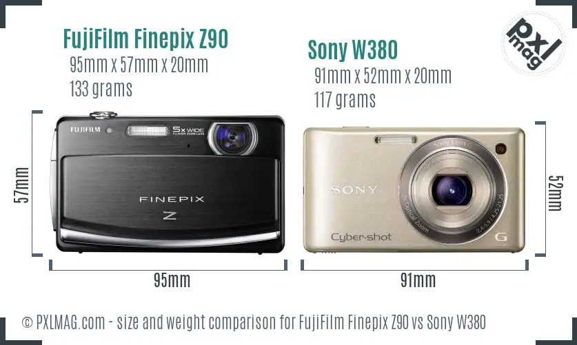FujiFilm Finepix Z90 vs Sony W380 size comparison