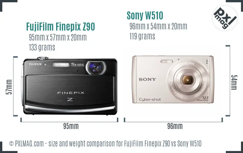 FujiFilm Finepix Z90 vs Sony W510 size comparison
