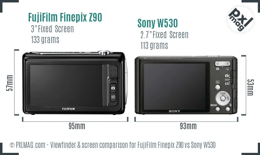 FujiFilm Finepix Z90 vs Sony W530 Screen and Viewfinder comparison