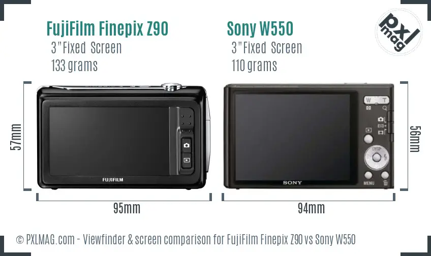 FujiFilm Finepix Z90 vs Sony W550 Screen and Viewfinder comparison