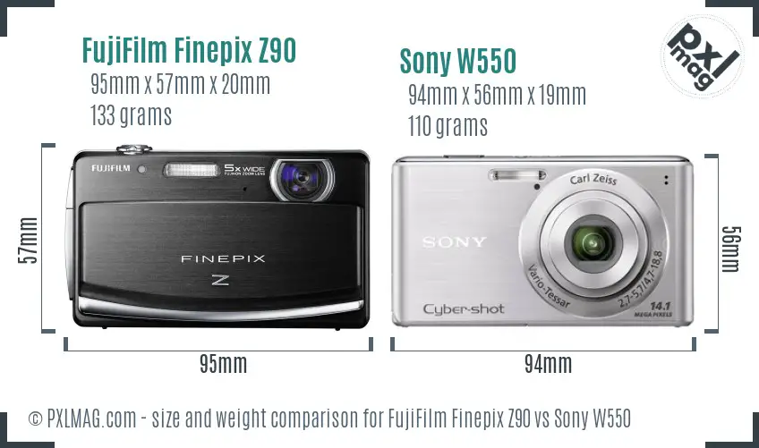 FujiFilm Finepix Z90 vs Sony W550 size comparison