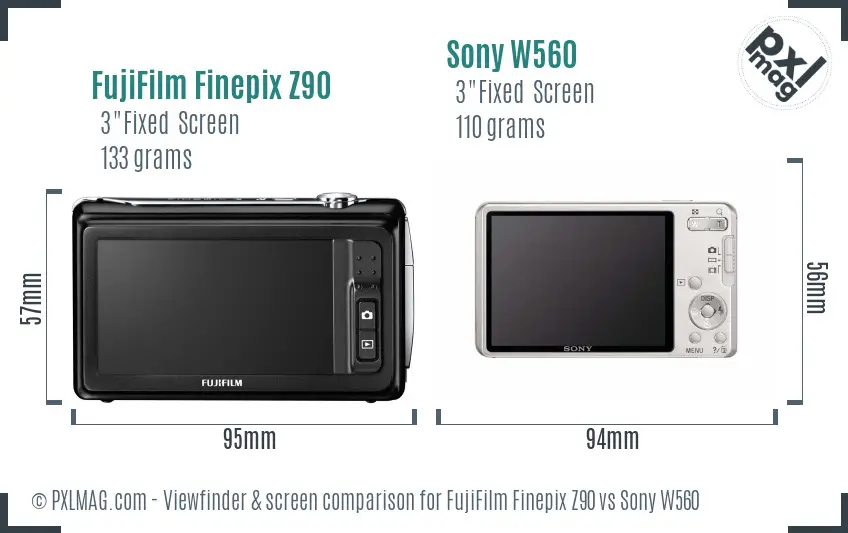 FujiFilm Finepix Z90 vs Sony W560 Screen and Viewfinder comparison