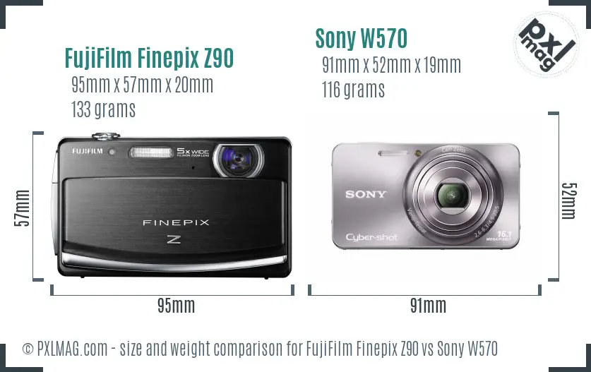 FujiFilm Finepix Z90 vs Sony W570 size comparison FujiFilm Finepix Z90 vs Sony W570 size comparison