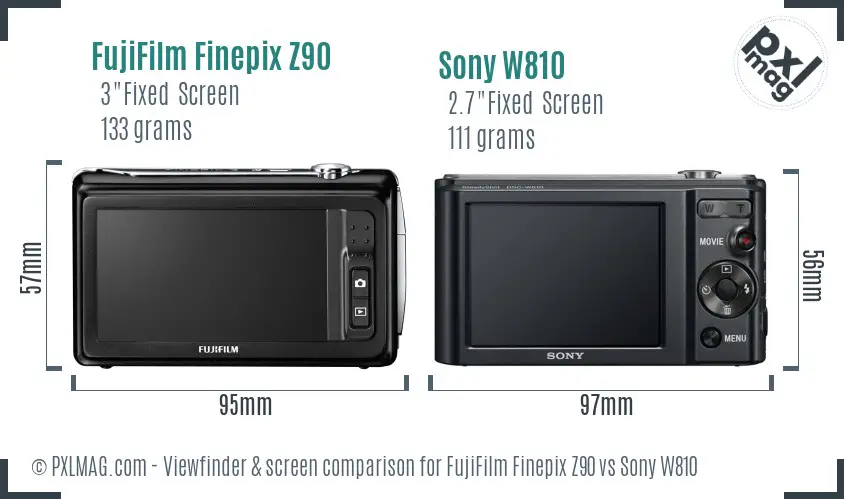 FujiFilm Finepix Z90 vs Sony W810 Screen and Viewfinder comparison