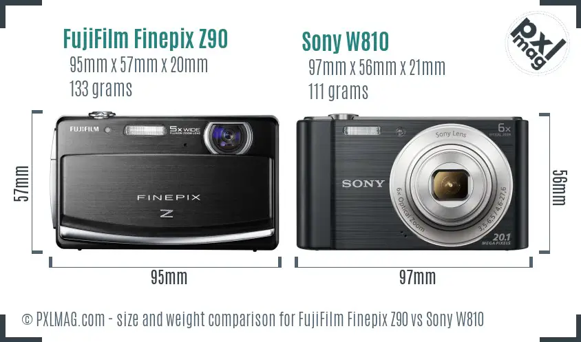 FujiFilm Finepix Z90 vs Sony W810 size comparison