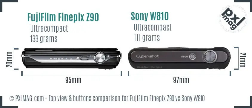 FujiFilm Finepix Z90 vs Sony W810 top view buttons comparison