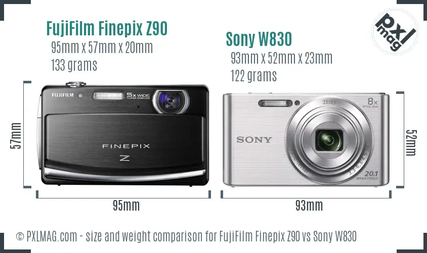 FujiFilm Finepix Z90 vs Sony W830 size comparison