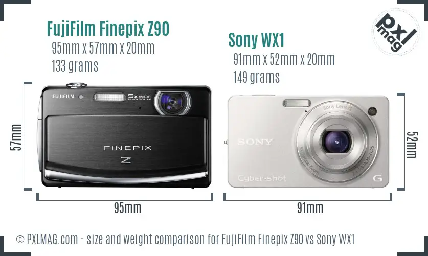 FujiFilm Finepix Z90 vs Sony WX1 size comparison
