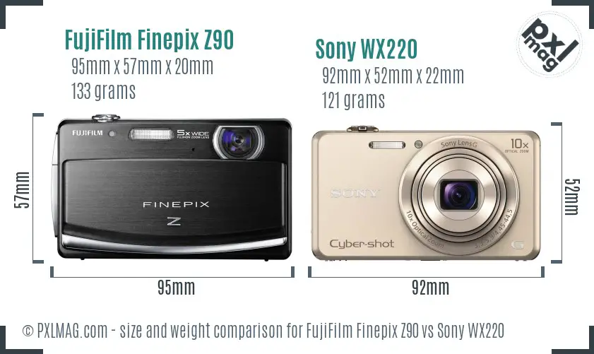 FujiFilm Finepix Z90 vs Sony WX220 size comparison