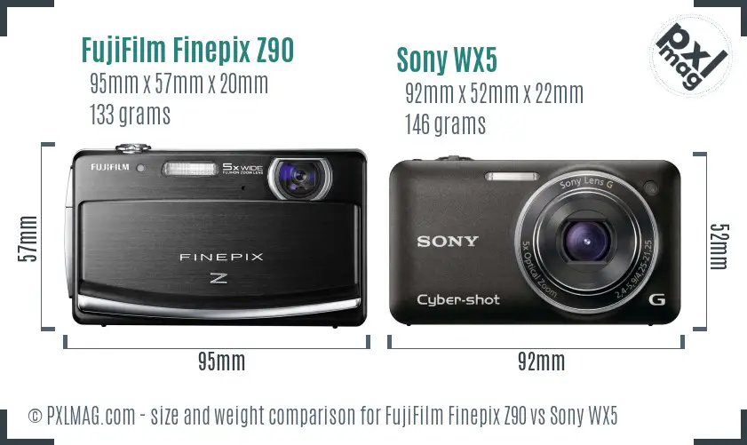 FujiFilm Finepix Z90 vs Sony WX5 size comparison